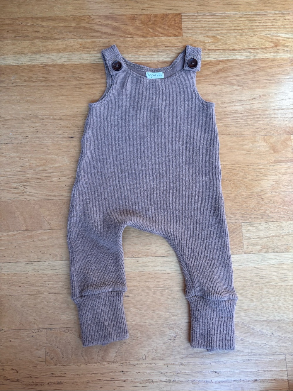 Knitted Button-Strap Romper in Taupe